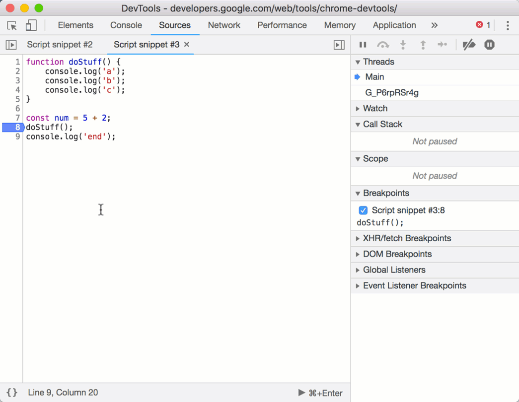 Call Stack in Chrome DevTools