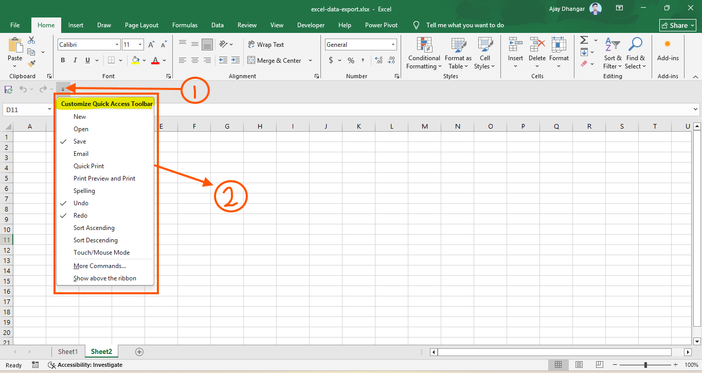 Quick Access Toolbar Dropdown