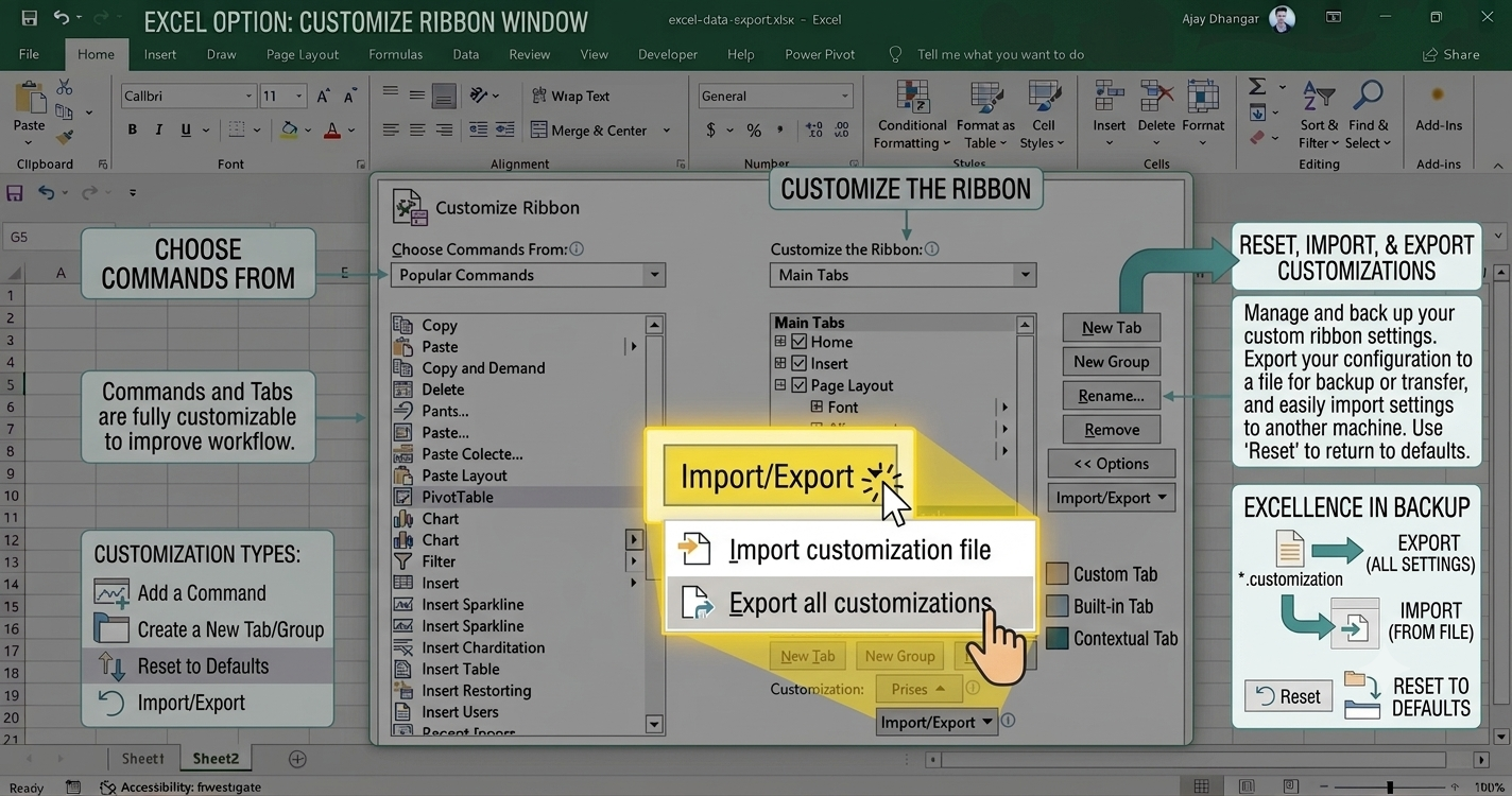 Reset and Export Settings