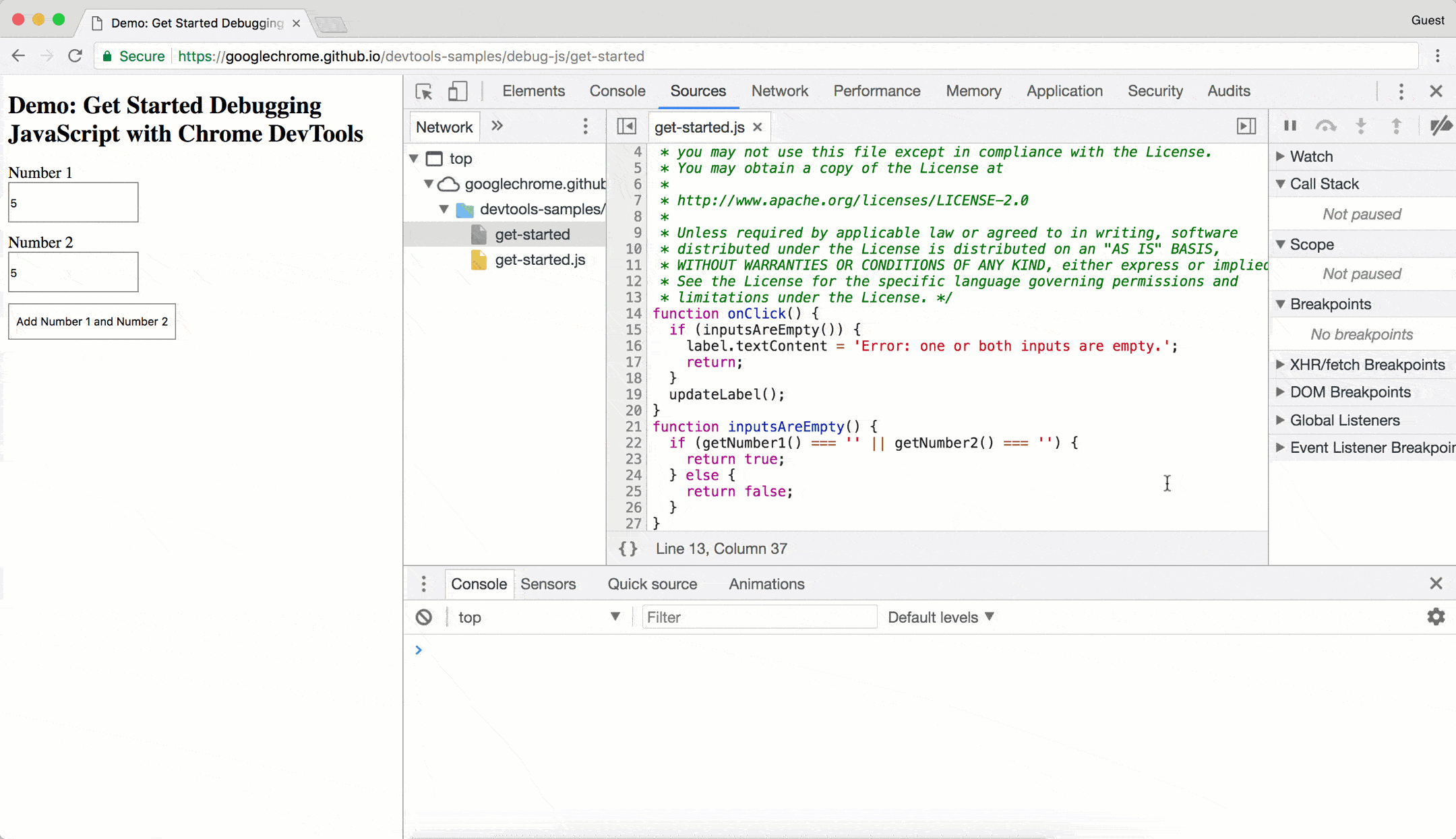 Sources in Chrome DevTools